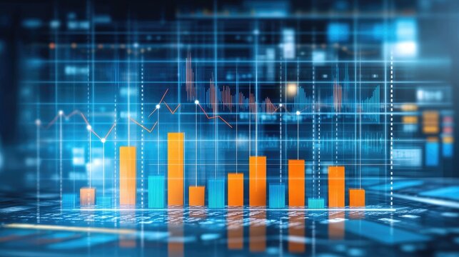 A vibrant display of 3D bar graphs in dynamic colors, symbolizing market growth and investment analysis.