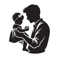 father and baby girl silhouette vector illustration