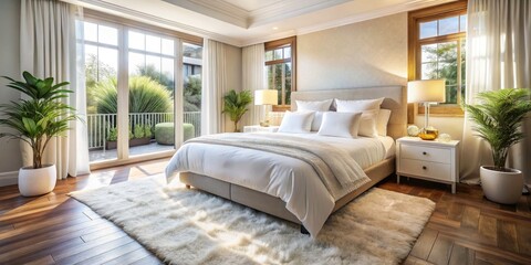 Fototapeta premium Luxurious Bedroom Linen Photography: Elegant Bedding, High-Thread-Count Sheets, Soft Pillowcases, Comfortable Duvet Covers, Premium Textiles