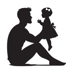father and baby girl silhouette vector illustration