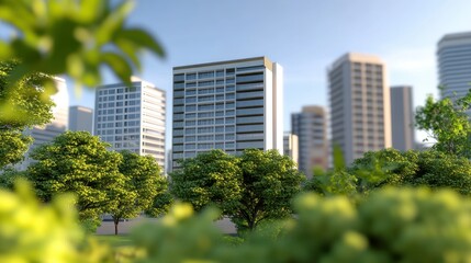 Lush Urban Oasis: Verdant Cityscape Surrounded by Skyscrapers