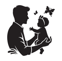 father and baby girl silhouette vector illustration