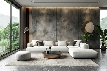 Interior of modern living room panorama