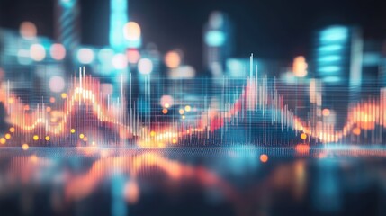 Abstract stock market analysis visuals, with dynamic red and orange lines and bokeh accents.