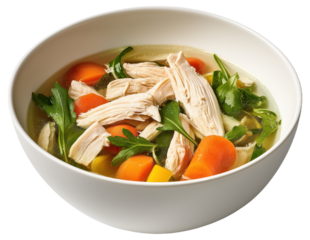 PNG Bowl of chicken soup with vegetables and herbs