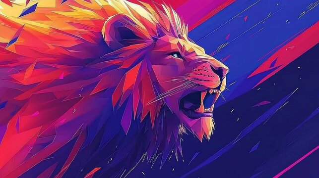 Abstract colorful lion head roaring.
