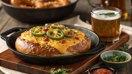 Bold Jalapeño and Cheddar Pretzel Served with Beer