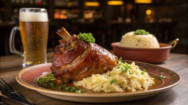 Classic Boiled Eisbein Served with Cabbage and Beer
