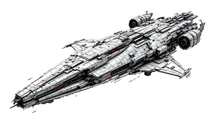 Obraz premium spaceship, model, sci-fi, textures, detailed, isolated, white, background, futuristic, spacecraft, design, realistic, highresolution, merchandise, sci-fiart, space, vehicle, technology, intricate,