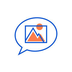Speech bubble with a picture icon symbolizes visual communication.