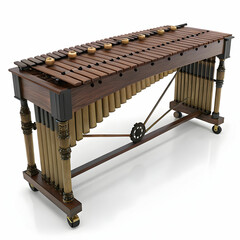 A traditional marimba with wooden bars and resonators,