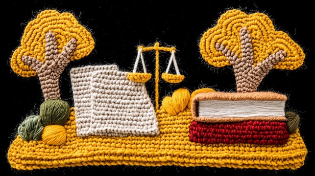 Yarn Art Justice Books Trees Crochet Landscape
