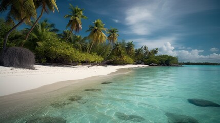 Tropical Beach Paradise With Palm Trees And Clear Water