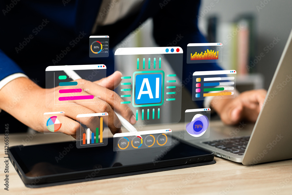 Leinwandbilder businessman use artificial intelligence ai technology for enhanced work efficiency data analysis and