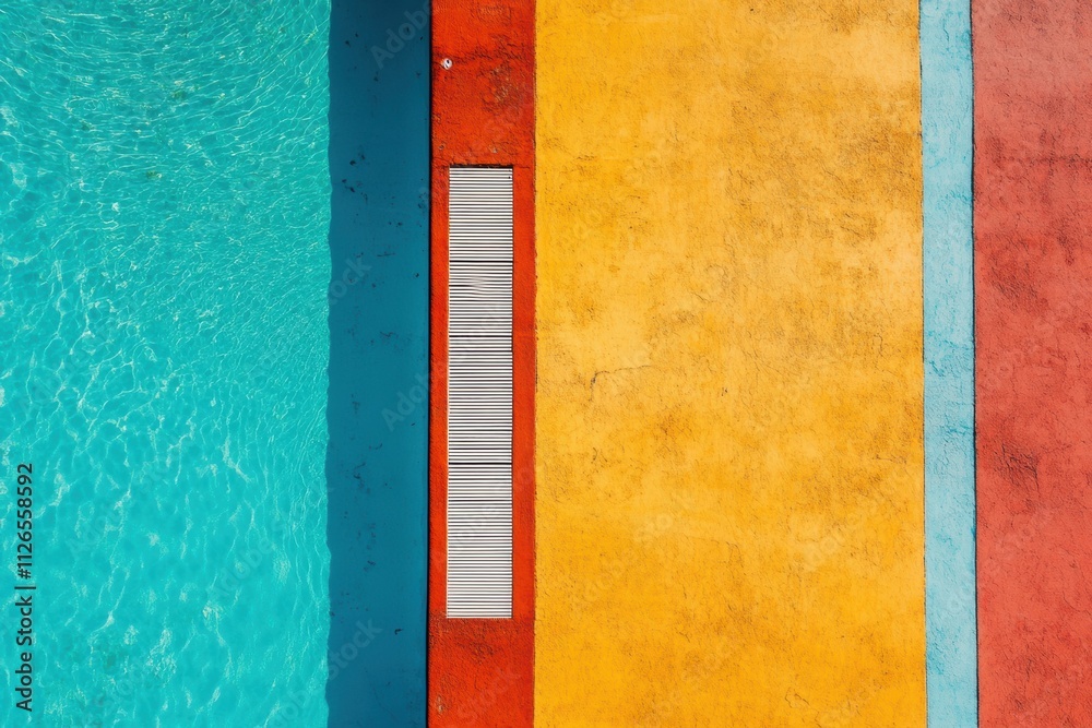 Aufkleber Brightly colored swimming pool with clearly marked lanes offers a refreshing space for exercise and relaxation during sunny days. Generative AI