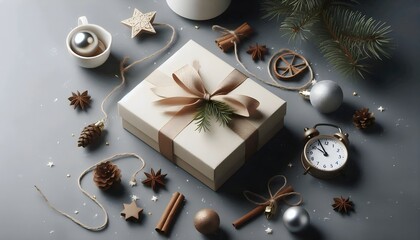 Minimalist design of Christmas gifts with natural colors. Ai-generated.