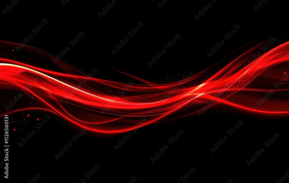 Poster glowing red wave lines with a light effect on a black background, a vector presentation design illus
