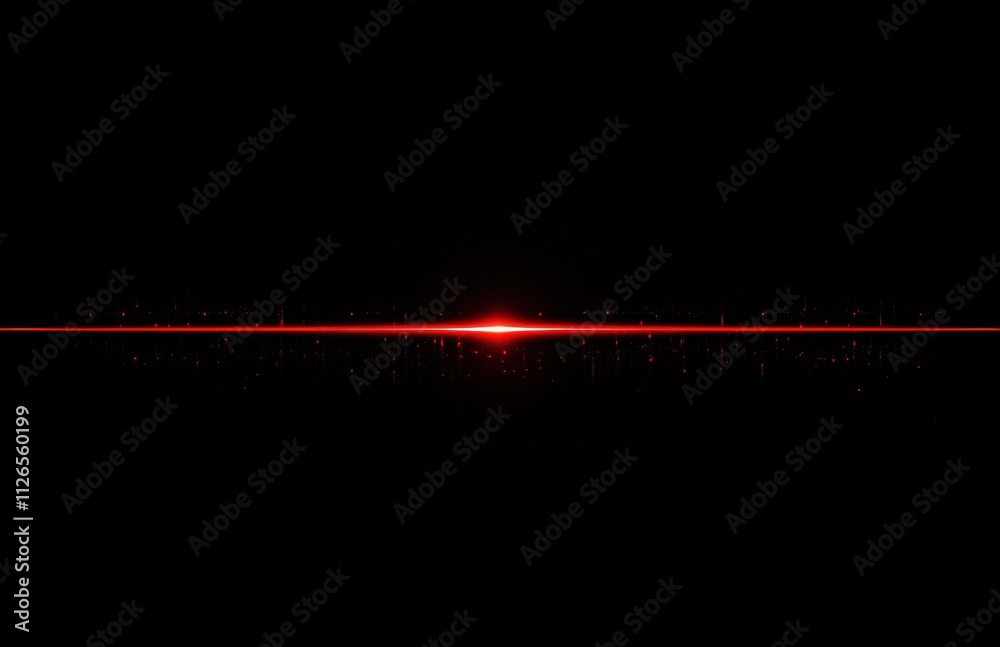 Aufkleber  Red laser beam light line on a black background, an abstract glowing effect with a red flare and lens flares in a flat design style.