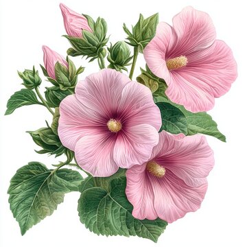 pink hibiscus flowers on white background clip art preview
