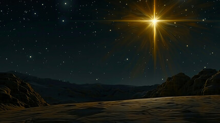 Christmas Golden Star In Shiny Night