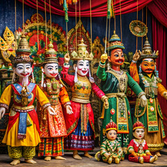 A traditional puppet show featuring intricately crafted puppets