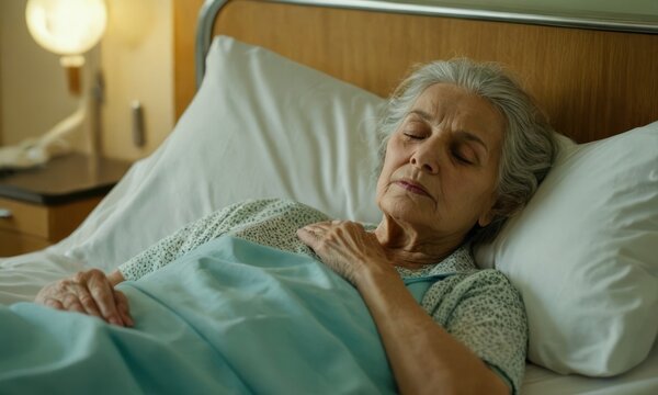 Elderly woman is sleeping on hospital bed