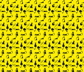 Seamless pattern with silhouettes of cats