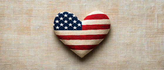 Obraz premium Patriotism in Minimalism - Heart Shape with Stars and Stripes on Neutral Background