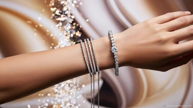 woman's hand with a chic bracelet with diamonds

