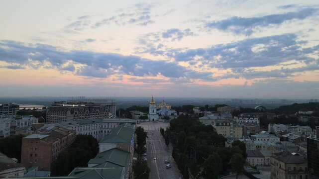 Bohdan Khmelnytsky Monument at sunset in front of Main Department of the National Police of Ukraine