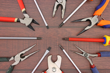 A tool for installing equipment in an electrical switchboard. Soft focus. Close-up.