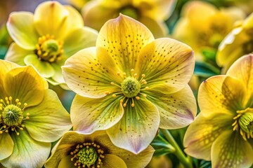 Obraz premium Stunning Hellebore Photography: Lenten Rose Images, Yellow Speckled Flowers, Rule of Thirds Composition