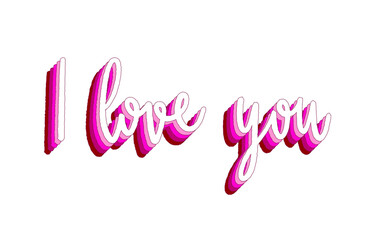 I love you hand lettering with 3d isometric effect and rainbow patterns