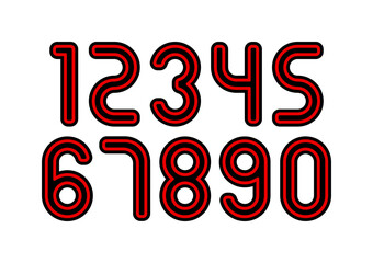 Set of numbers with black and red typography design elements