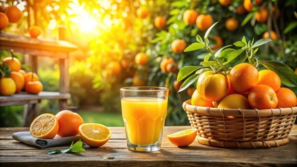 Sunlit Garden Orange Juice Photography: Fresh Oranges, Summer Drinks, Vibrant Citrus