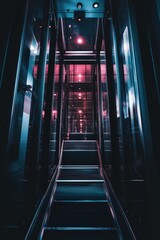 Captivating Elevator Corridor in Vibrant Hues of Blue and Pink