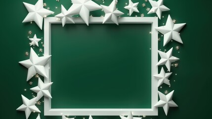 Festive White Star Frame on Dark Green Background, Celebratory and Decorative Design