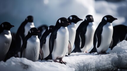 Obraz premium Adelie Penguins Huddle Together On Antarctic Ice