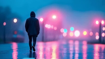 Un hombre caminando bajo la lluvia en una calle.