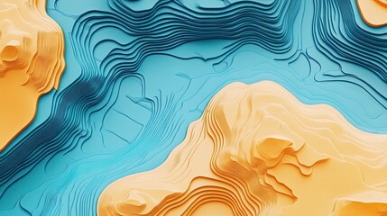 Abstract Topographic Map Art.  Blue and Orange Landscape Design.