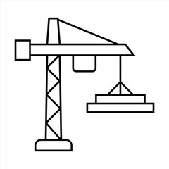 Black And White Construction Crane Icon In Simple Line Art Style