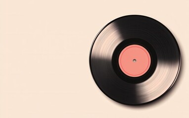 Obraz premium A vintage vinyl record with visible grooves close-up on a light colorful background. 