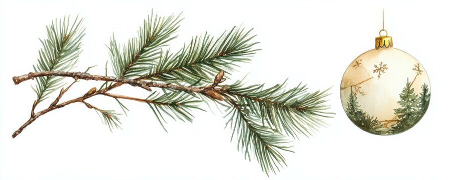 Pine branch with Christmas ornament