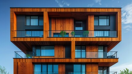 Fototapeta premium Modern architectural marvel in urban setting showcases elegant wooden design and innovative structure. Generative AI