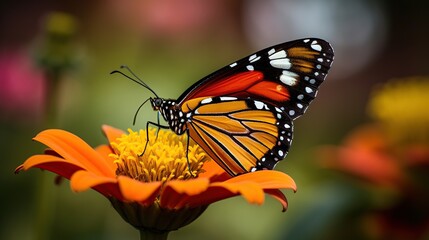 Orange Butterfly on Bright Orange Flower in Garden