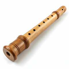 Naklejka premium A wooden recorder with smooth finger holes,