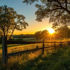 sunset over a peaceful countryside landscape