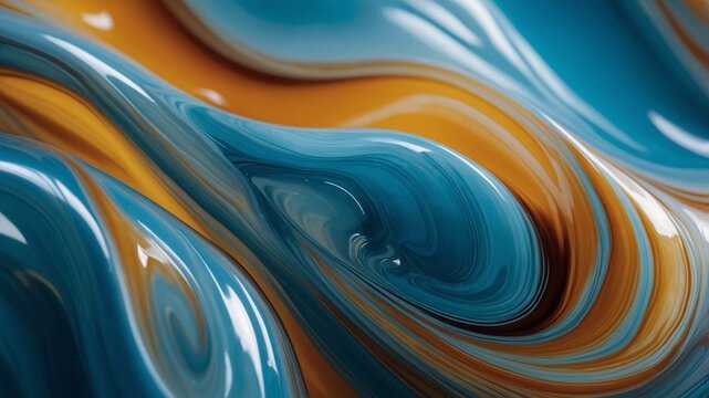 Abstract Fluid Wave Patterns in Shades of Blue, Orange and White.
