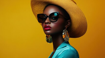 Fototapeta premium elegant woman in summer fashion with hat and sunglasses
