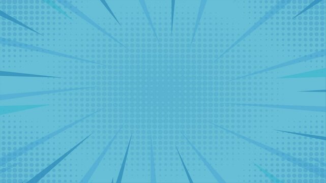 Animated blue comic background with bold lines and halftone gradations. Loop playback on 4K footage. Suitable for comics, prints, posters, etc.